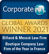 Awards INTL 2021 pour le cabint d'avocats d'affaires Billand & Messié